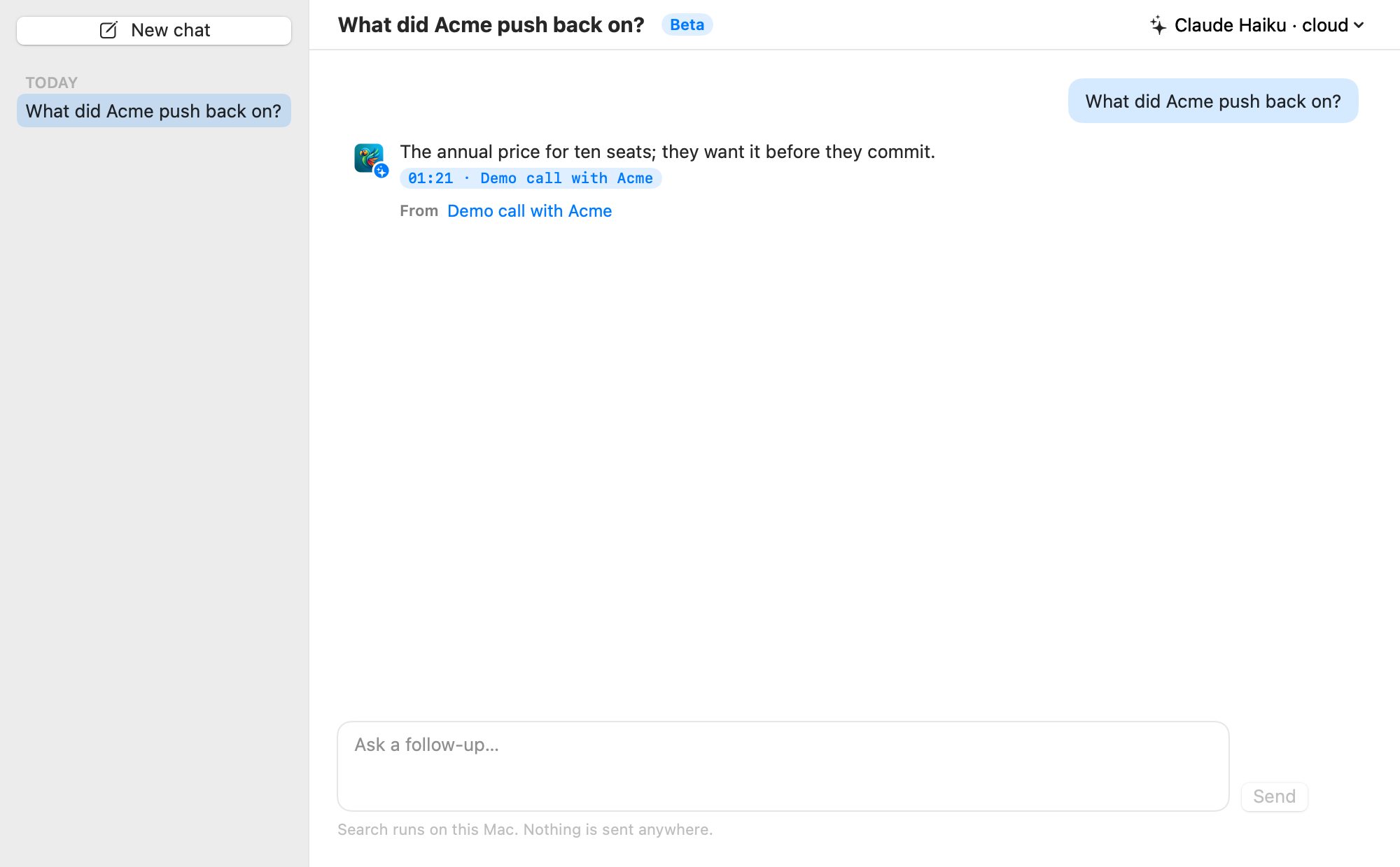 An Ask Parrot chat with a cited answer