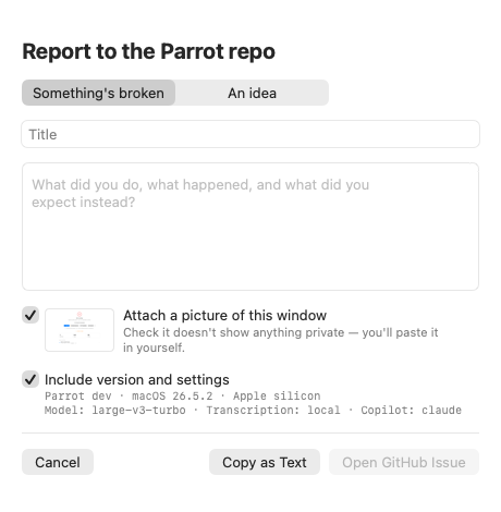 The bug report sheet