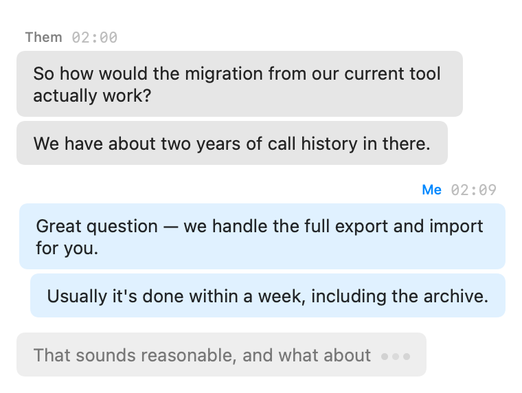 Live transcript with chat bubbles